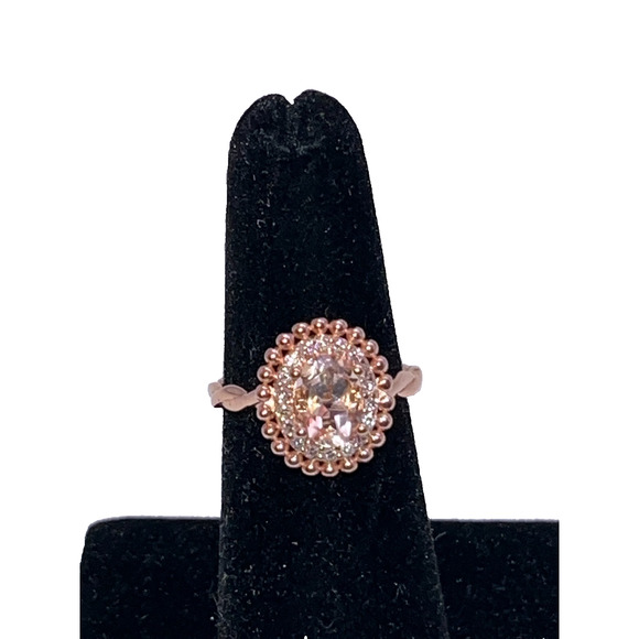 1.50 CT Oval Lab Created Morganite Diamond Halo Engagement Ring Rose Gold Plated - Picture 6 of 12